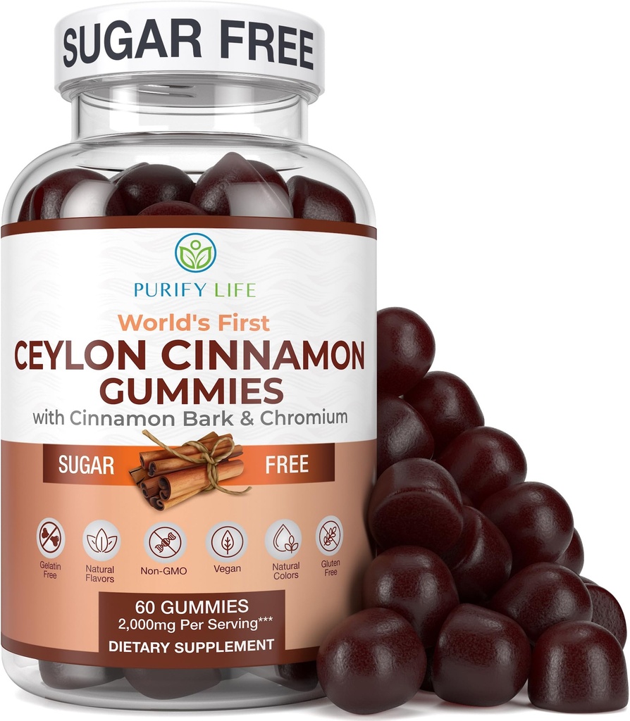 Zucchero-Free Ceylon Cinnamon Gummies (2000mg/Serving) Ceylon supplemento di cannella per la salute del cervello, Vegan, senza glutine, sostituisci Ceylon Cinnamon Capsule, Pillole, Polvere, Estratto (60 Chews)