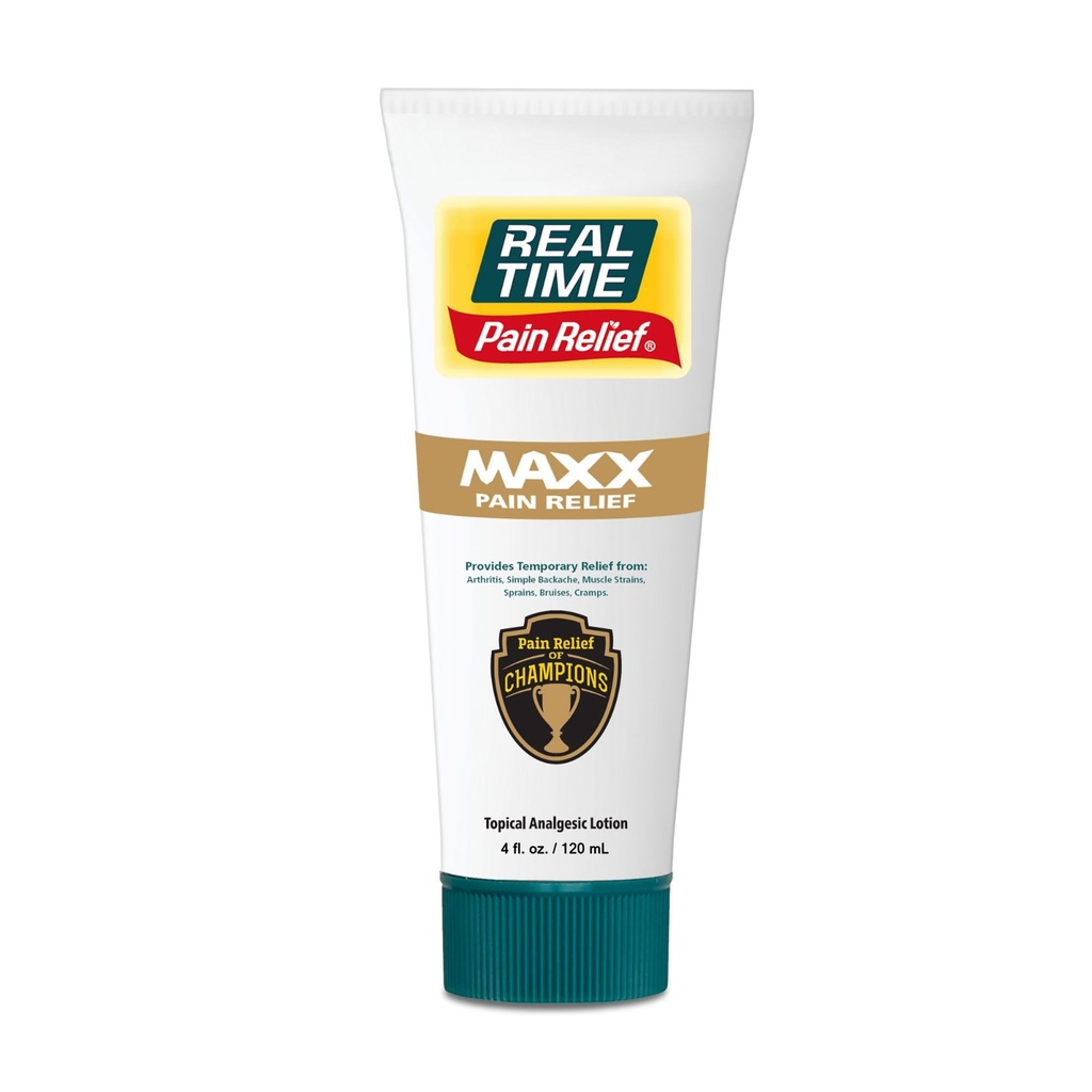 Sollievo del dolore in tempo reale MAXX 4oz Tube | 18 Ingredienti naturali: Arnica, mentolo e menta piperita | Lozione massima resistenza del dolore muscolare per artrite, mani, caviglie, schiena, spalle, ginocchio e giunti