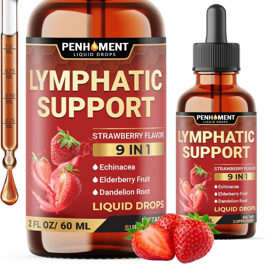 Supplemento di gocce di drenaggio linfatico - Echinacea | Elderberry | Dandelion | Rosehip | Cleavers | Calendula | Burdock - Lymph System Liquid Extract - Immune, Cleansing - 2 Fl Oz - 60 Days