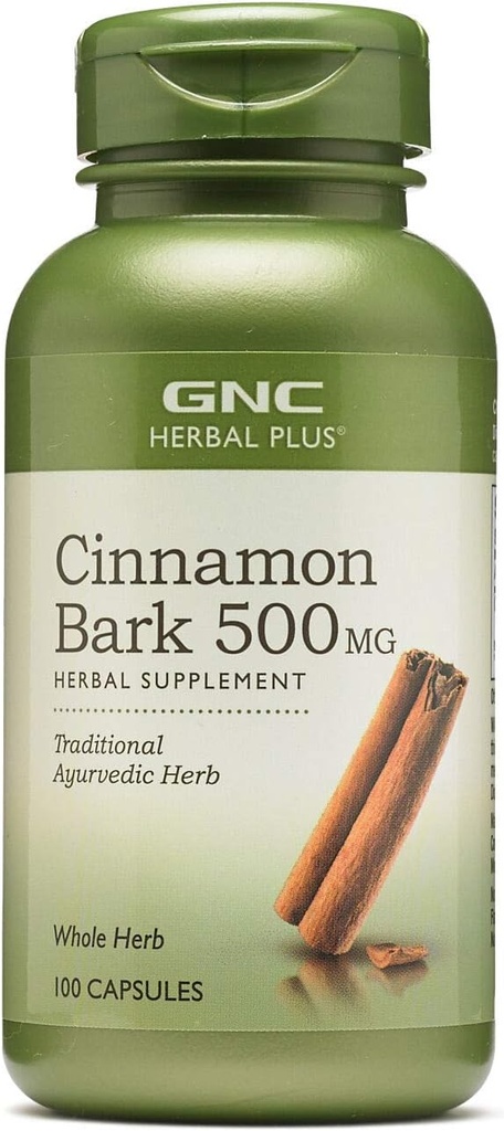 GNC Herbal Plus Cinnamon Bark 500mg Supplemento, erba ayurvedica tradizionale, 100 Serve
