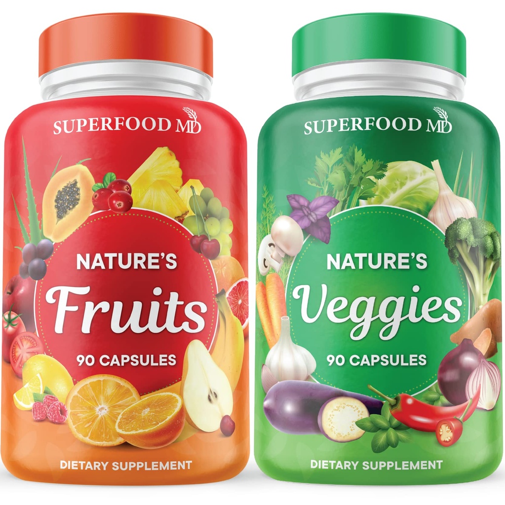 Superfood MD Fruits & Veggies Supplemento - Superfood naturali di tutto cibo - con Aloe Vera - Soia Free- 90 Conte (Pack of 2)