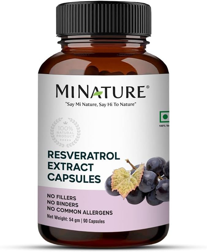 Capsule di Estratto di Resveratrolo di minatura | Integratori Superfood|500mg, 90 capsule di Veg, 45 giorni di alimentazione, 54g | Pure & Natural | Prodotti Chimici Free| Vegan | Made in India