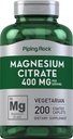 Piping Rock Magnesium Citrate | 400 mg | 200 Caplets | Vegetariano, Non OGM, Gluten Free Supplement
