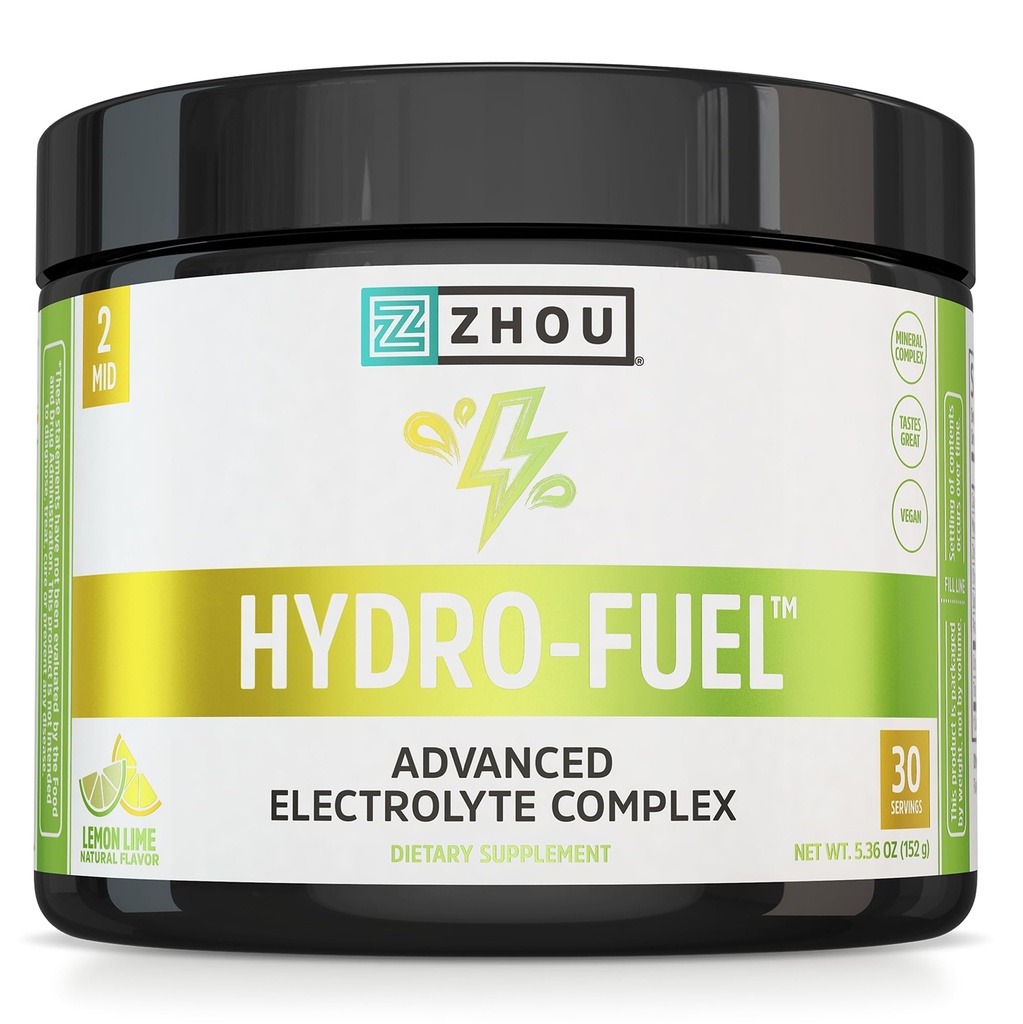 ZHOU Hydro-Fuel - Polvere di elettroliti, Miscela di bevanda di idratazione senza zucchero w/Magnesium, Zinco, Potassium & Sodium, Nutrienti, Minerali e Estratto di acqua di cocco, No Zucchero - Lime di limone, 5.36 oz (30 Serve)