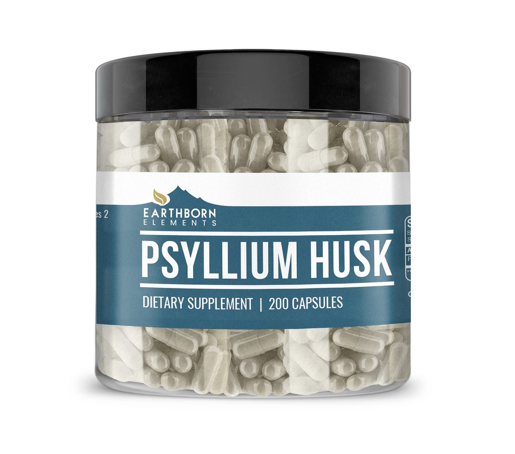 Elementi terrestri Psyllium Husk 200 Capsule, Pure & Undiluted, No Additivi
