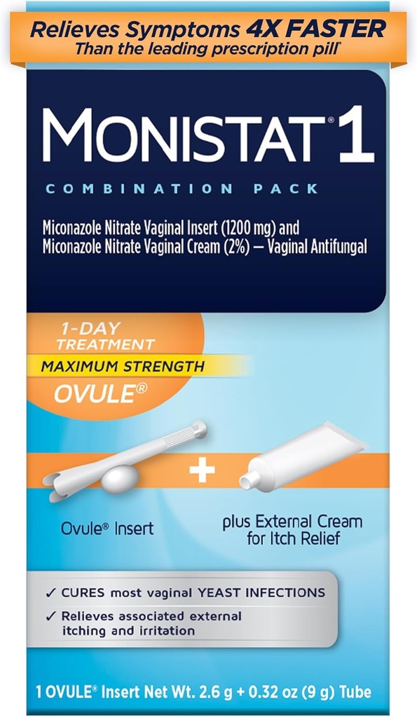 Monistat 1 giorno Trattamento di infezione da lievito per le donne, 1 Miconazole Ovule Insert & Esterno Monistat Anti-Itch Cream Bundle