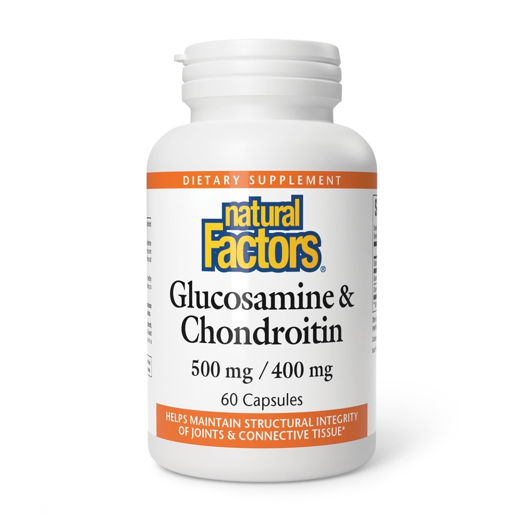 Fattori naturali Glucosamina & Chondroitin - Supporta giunti sani e tessuti connettivi - Non-GMO & Gluten-Free - 60 capsule (20 Serve)