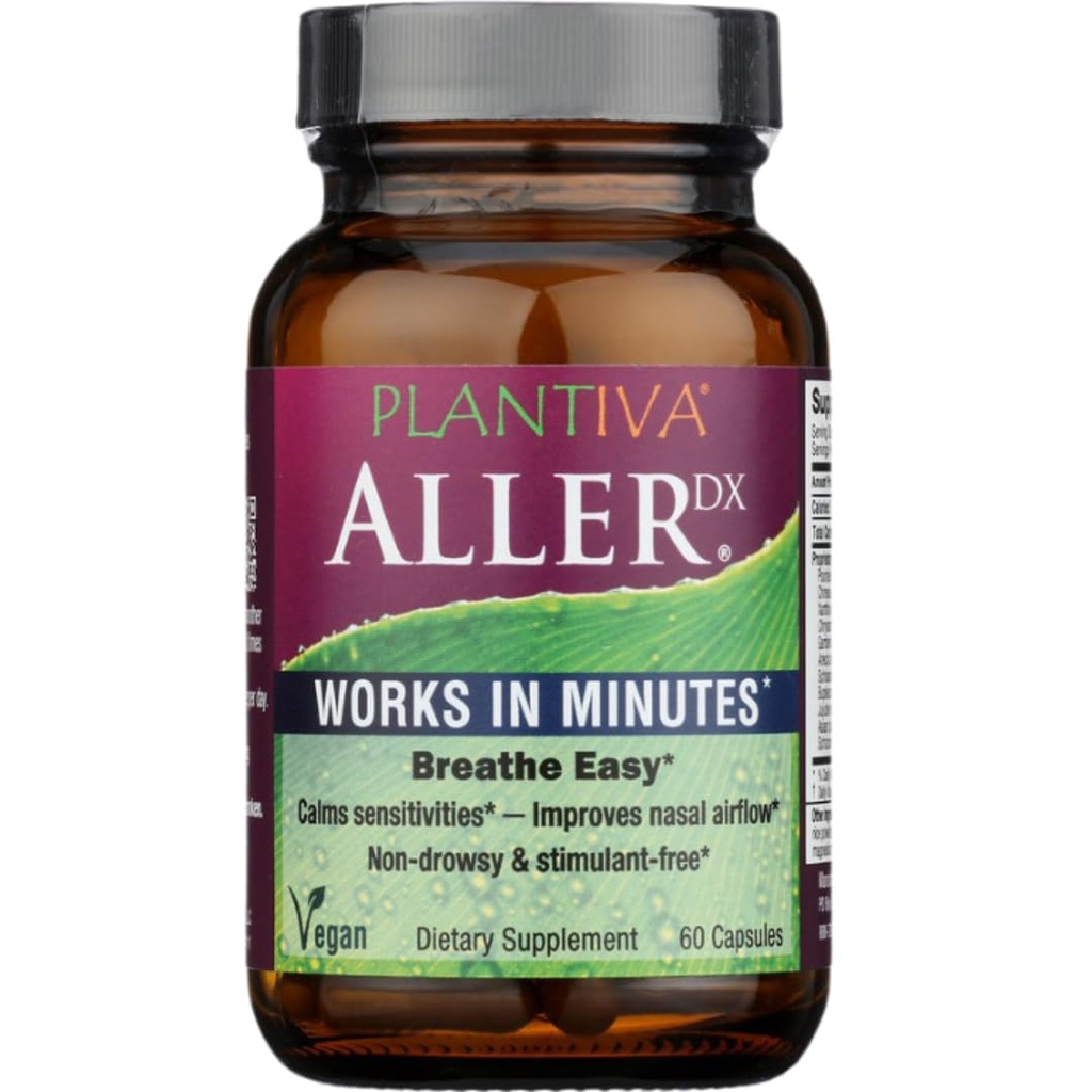 AllerDx Natural Herbal Seasonal Support Supplement - Non-Drowsy, Stimulant Free, Fast-Acting Respiratory Support - 60 capsule