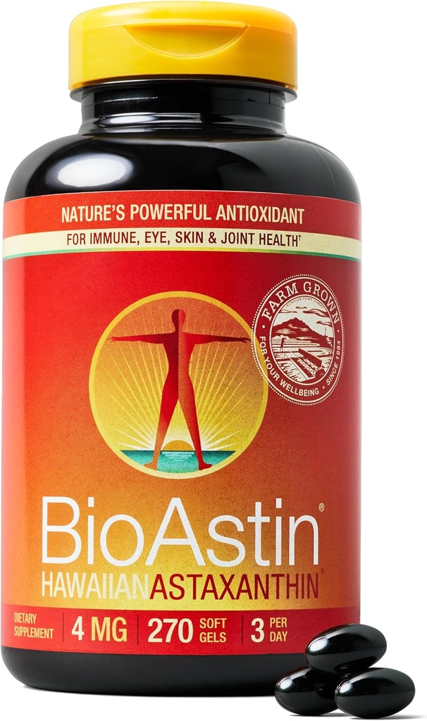 Nutrex Hawaii BioAstin Hawaiian Astaxanthin - 4mg, 270 Softgels - Farm-Direct Premium Antiossidante Supplemento per Supporto Occhio, Pelle, Joint & Immune System Health -Non-GMO & Gluten-Free