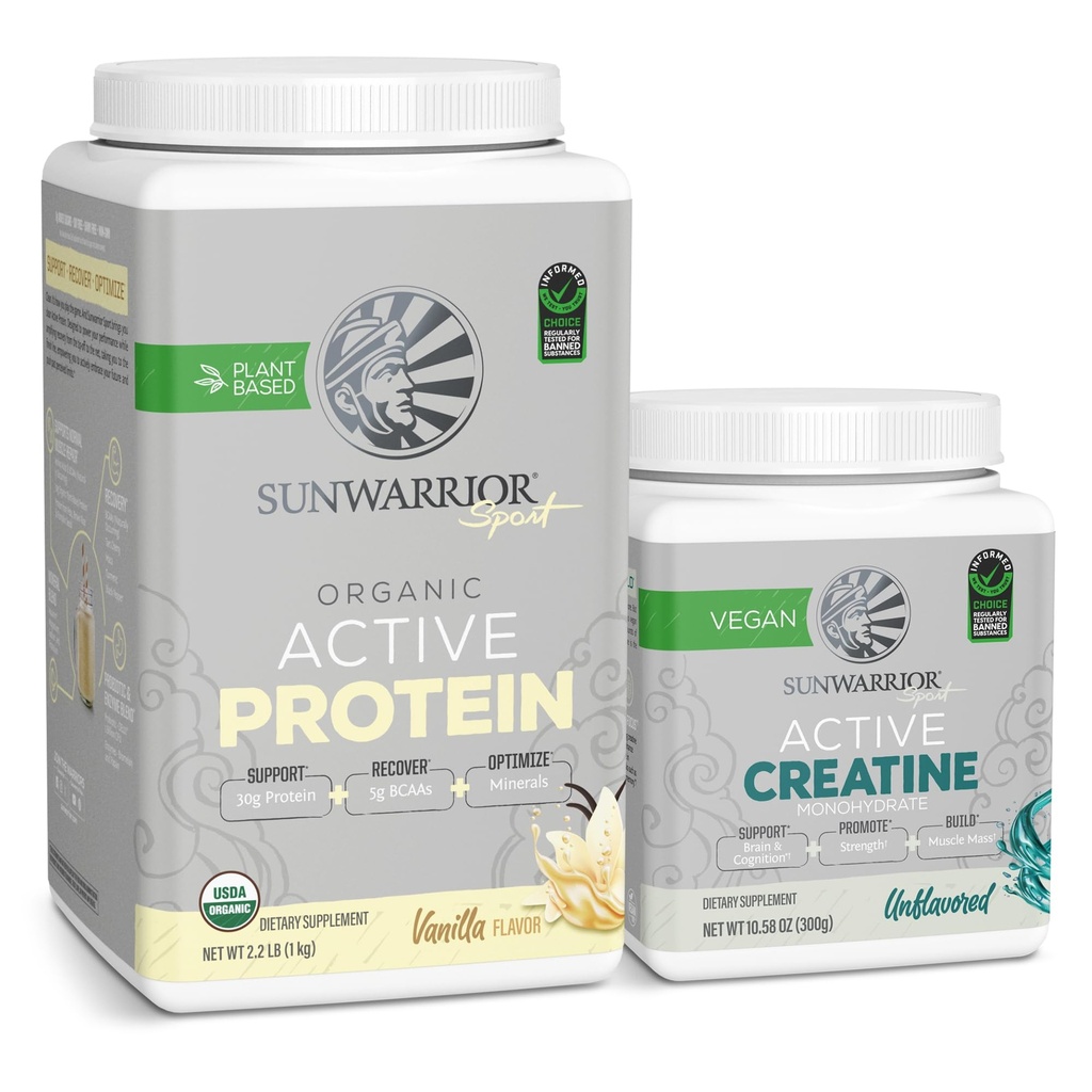 Polvere di creatina solare & Vanilla Organic Protein Set | Bundle & Save | Vegan Protein Plus Monoidrato di creatina non aromatizzato (60 Serve non aromatizzate, 20 Serve Vanilla)