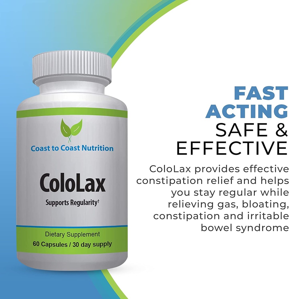 Rilievo di costipazione gentle ColoLax per adulti - Sgabello Softener & Colon Cleanse con Psyllium Husk - Supporto per Regolarità, Rilievo da Gas & Bloating e Supporto Digestione - 60 Capsule
