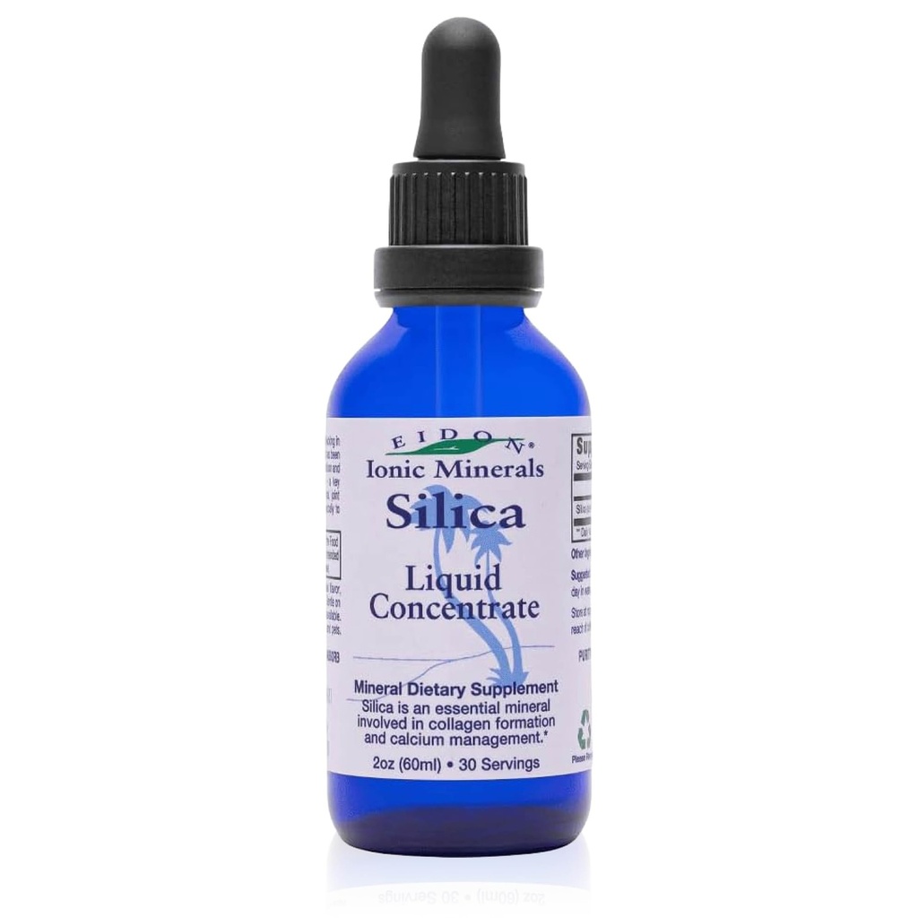 Concentrato minerale di silice liquido Eidon - Supplemento di silice per capelli, pelle e unghie, gocce per sostenere la produzione di collagene, aiuta a gestire il calcio, senza aggiunta di zucchero - 2 oz
