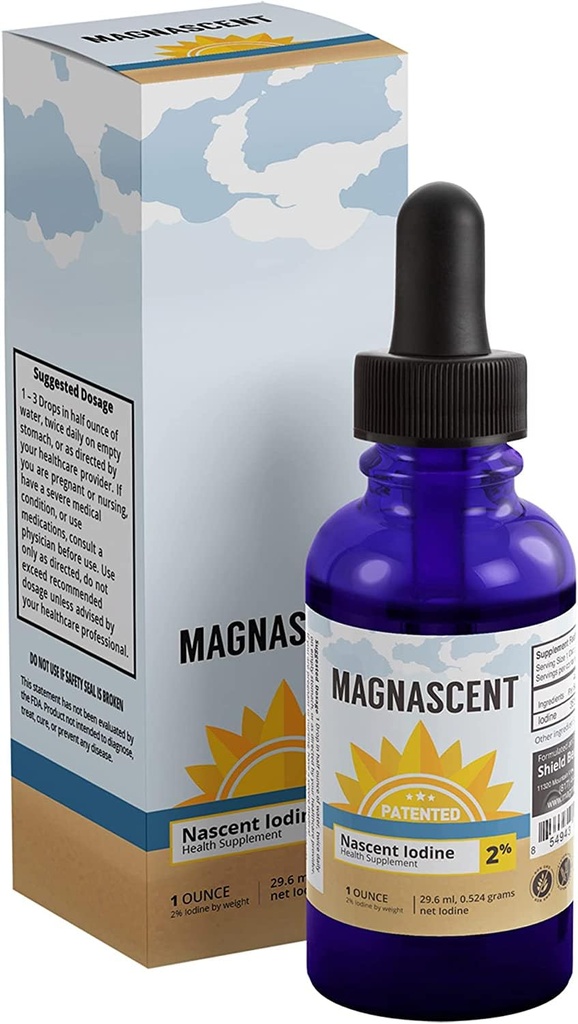 Iodio Nascent Organic Daily Health Supplement High Potency 2% Concentrato Liquido Iodio Gocce Supporti Energia & Metabolismo (1oz/30ml)