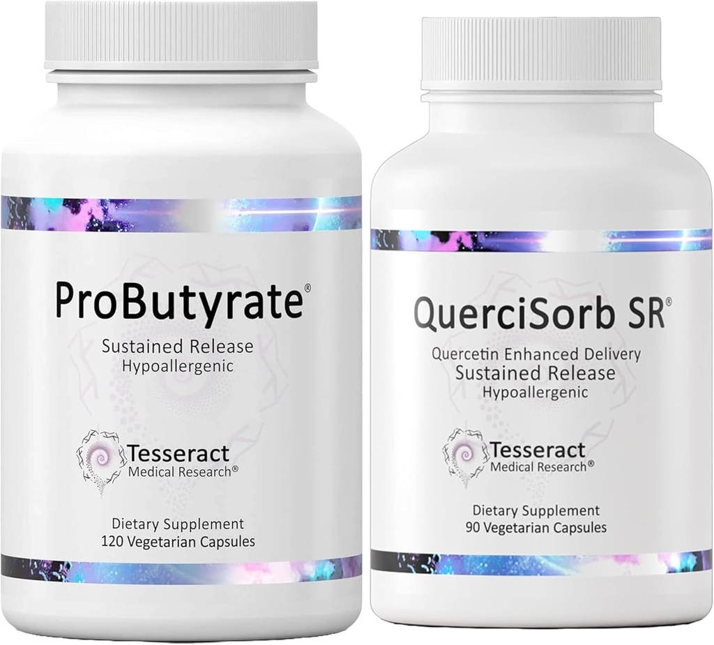 Tesseract Gut & Immune Support Bundle – ProButyrate 600mg & QuerciSorb SR Quercetin 400mg, 120 + 90 capsule, Gastrointestinal & Immune Health, soluzioni anallergiche