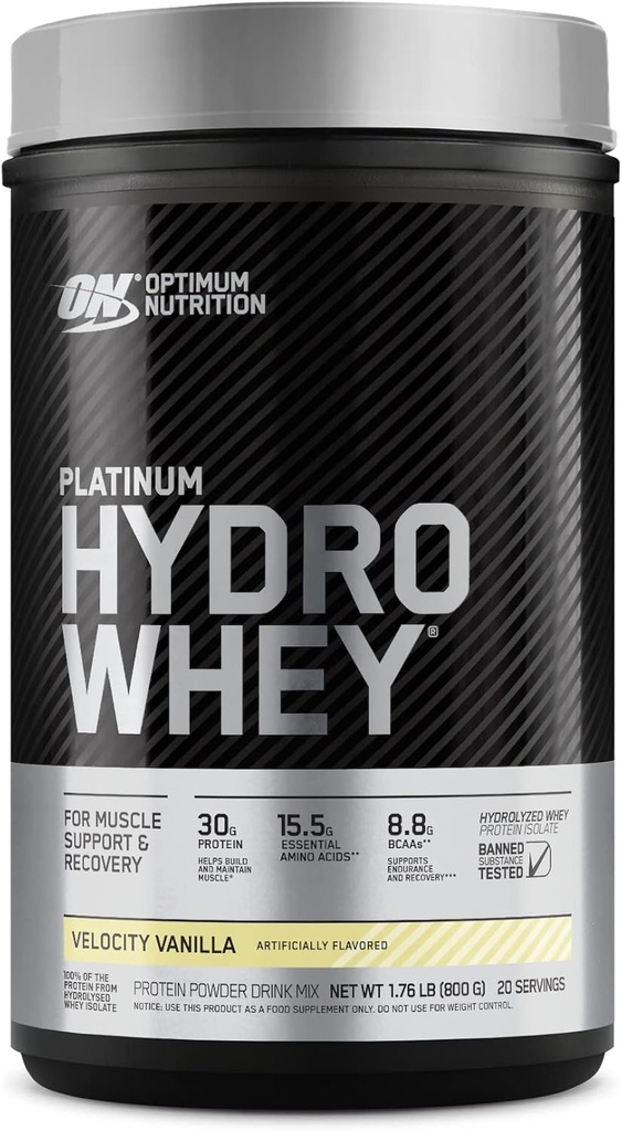 Optimum Nutrition Platinum Hydrowhey Protein Powder, 100% idrolizzato Whey Protein Isolate Powder, Sapore: Velocity Vanilla, 1.75 Pounds