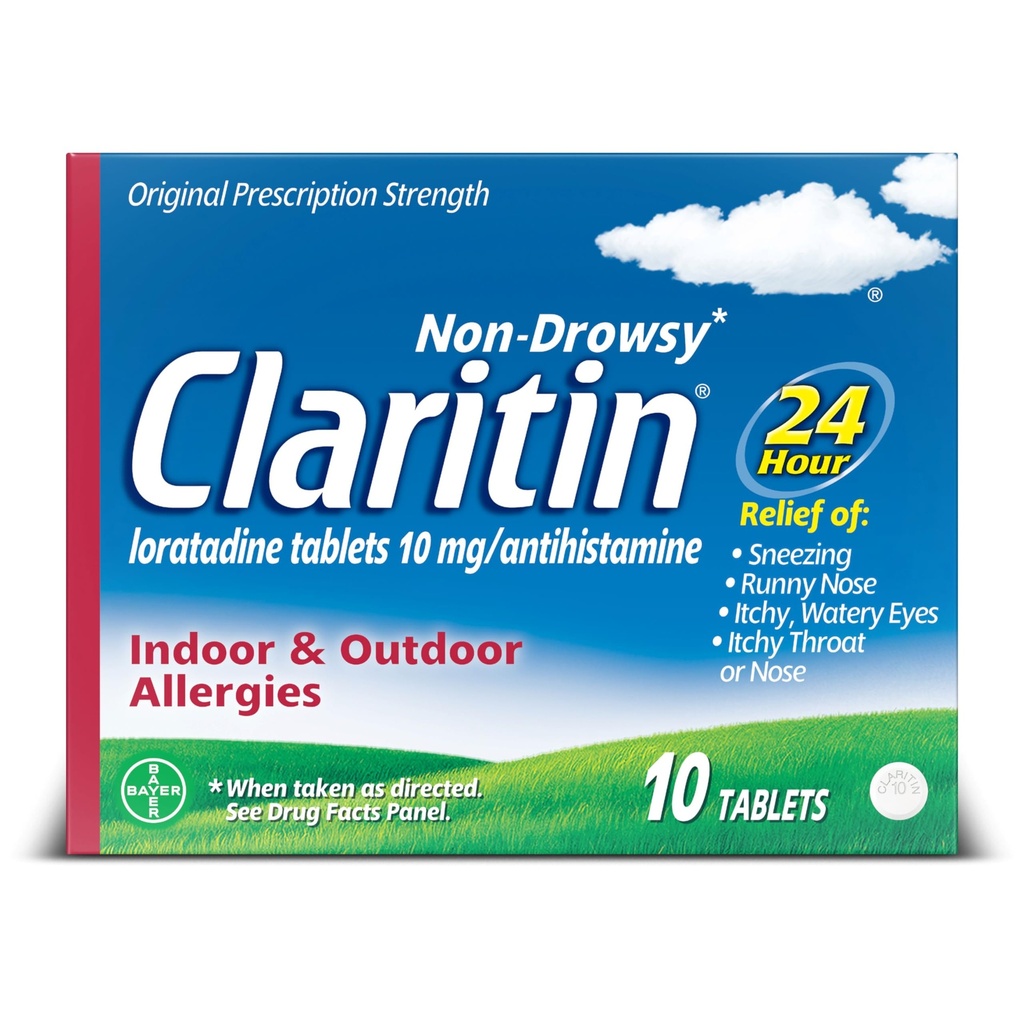 Claritin 24 HR Non Drowsy Allergy Medicine, Loratadine compresse antistamina, 10 Ct