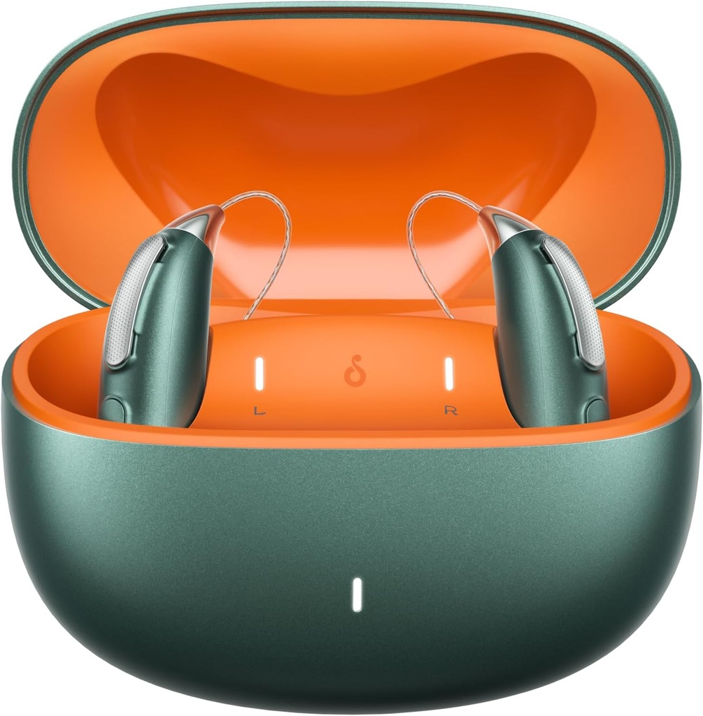 Apparecchi acustici Bluetooth ricaricabili per la perdita dell'udito da lieve a grave - OTC - Smart Fitting - RIC (Receiver-in-Canal) Design con riduzione del rumore - Include scatola di ricarica, verde