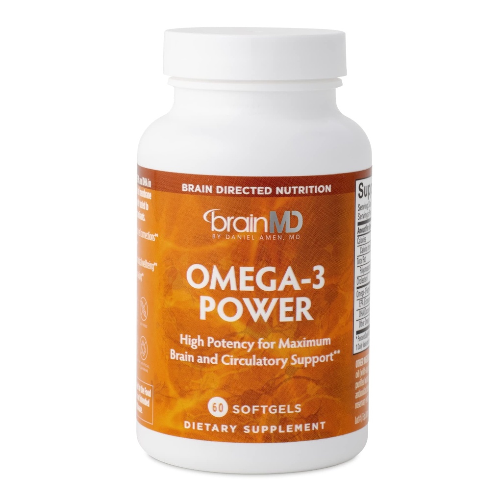BRAINMD Dr Amen Omega-3 Power - 60 capsule - Joint & Immune Support Supplement - Contiene DHA & EPA - Gluten Free - 30 Serve