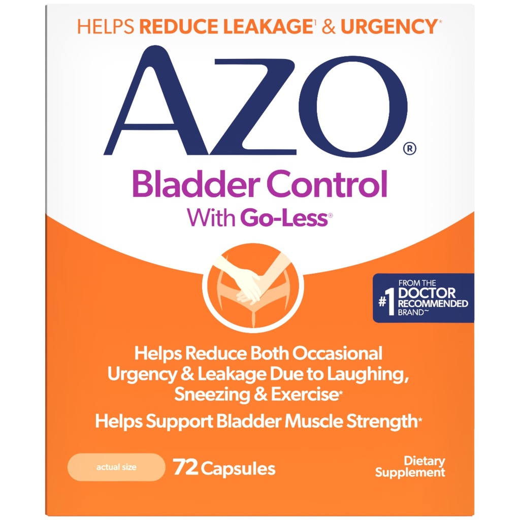 AZO Bladder Control con Go-Less Daily Supplement | Aiuta a ridurre l'urgenza occasionale, perdite a causa di ridere, starnuti ed esercizio †††† | 72 Capsule