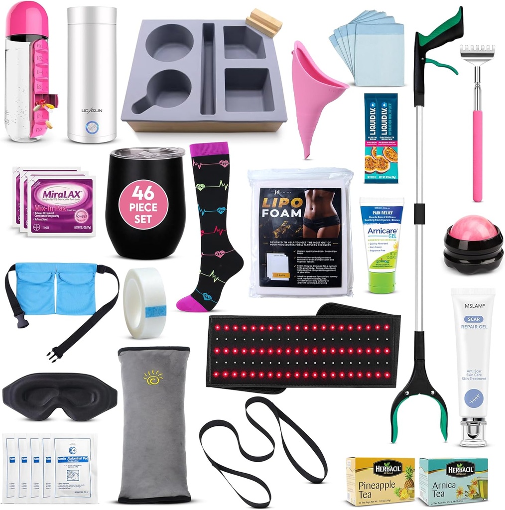 Ultimate Tummy Tuck Recovery Kit with Scar Care Red Light Therapy Wrap - Premium Post-Op Supplies and Must Have Essentials for Mom Makeover | Abdominoplasty