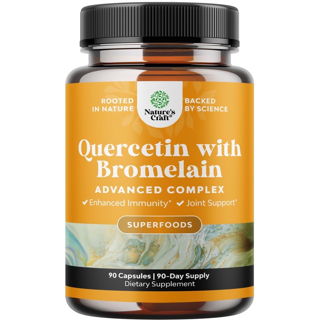 Quercetina pura con supplemento Bromelain per l'aiuto immune - capsule 500mg di Quercetina ad alta potenza con bromelain per il supporto immunitario & Respirazione - Supplemento respiratorio nutrizionale - 90 Ct