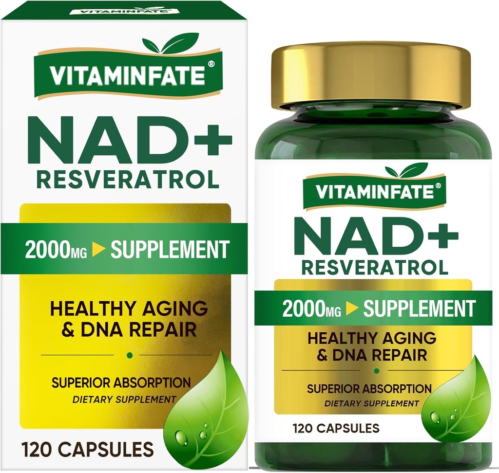 NAD+ Supplemento 2000 mg - 120 capsule True NAD+ & Resveratrol, NMN Alternative Supports Anti-invecchiamento, Cellular Energy & Repair, Metabolismo & Brain Boost for Men & Women