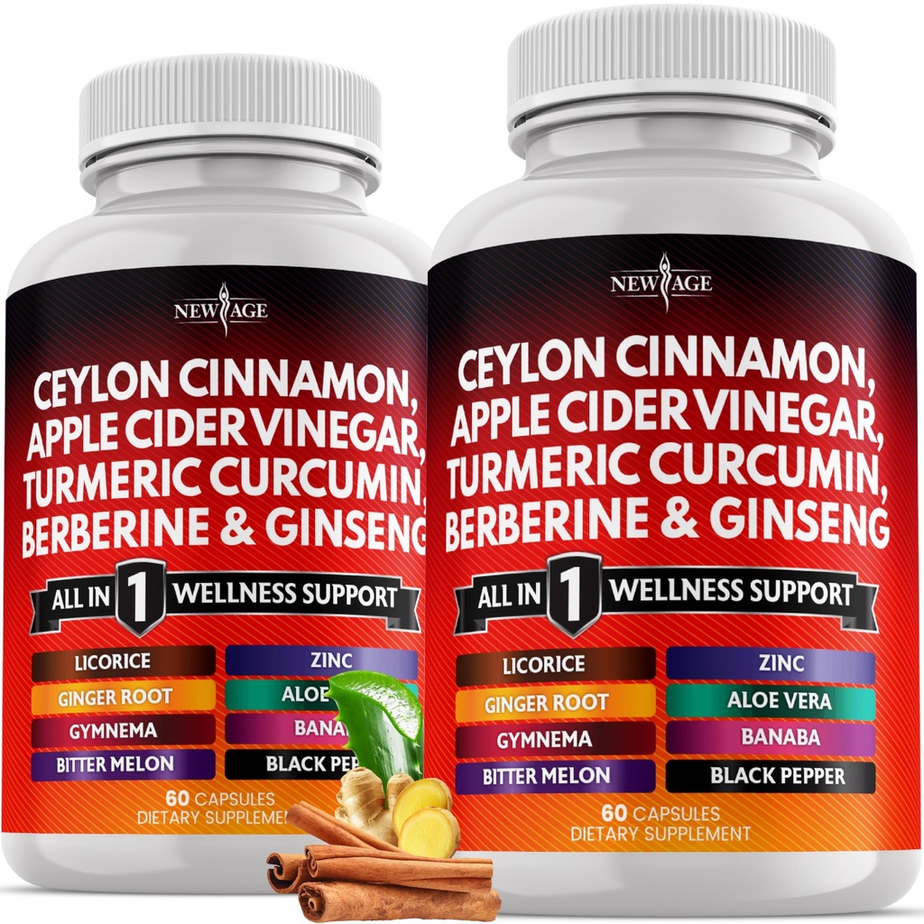 Ceylon Cinnamon, Turmerico, Aceto di sidro di mele, Ginseng, Aloe Vera, Berberine Plus Banaba, Ginger Root - 120 Count