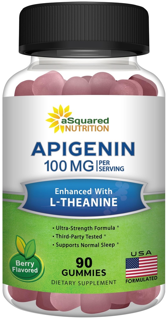 Apigenin 100mg con L-Theanine 100mg Gummies - Apigenin Supplemento per il sonno - Estratto naturale Gomma alternativa a Capsule, Pillole, Polvere e tè - 2 Per porzione