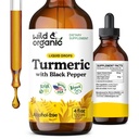 Tintura curcuma selvatica e organica - Curcumina curcuma con estratto di pepe nero - Integratore di supporto per la mobilità - Gocce liquide della radice curcumina - Vegan, Zucchero & Alcol-Free - 4 fl oz