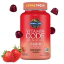 Giardino della vita Vitamina CoQ10 Gummies 150 mg, Coenzyme Q10 per la salute del cuore, la produzione di energia e l'invecchiamento sano + prebiotici e probiotici per la digestione, non OGM, senza glutine, 60 Gummies di fragola
