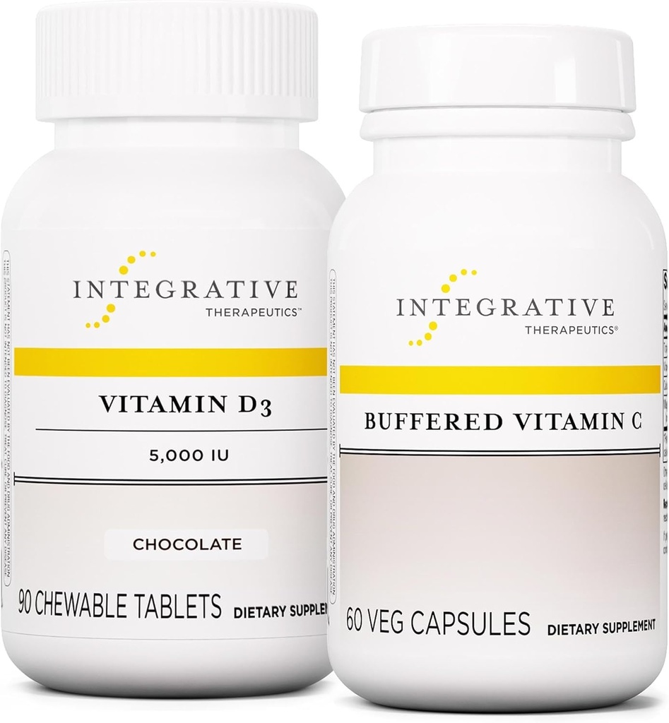 Terapia Integrativa Bundle con Vitamina C 1000 mg, 60 capsule & Vitamina D3 125 mcg, 90 Chewables - Vitamina C tamponata per il supporto antiossidante* - Vitamina D3 per la salute*