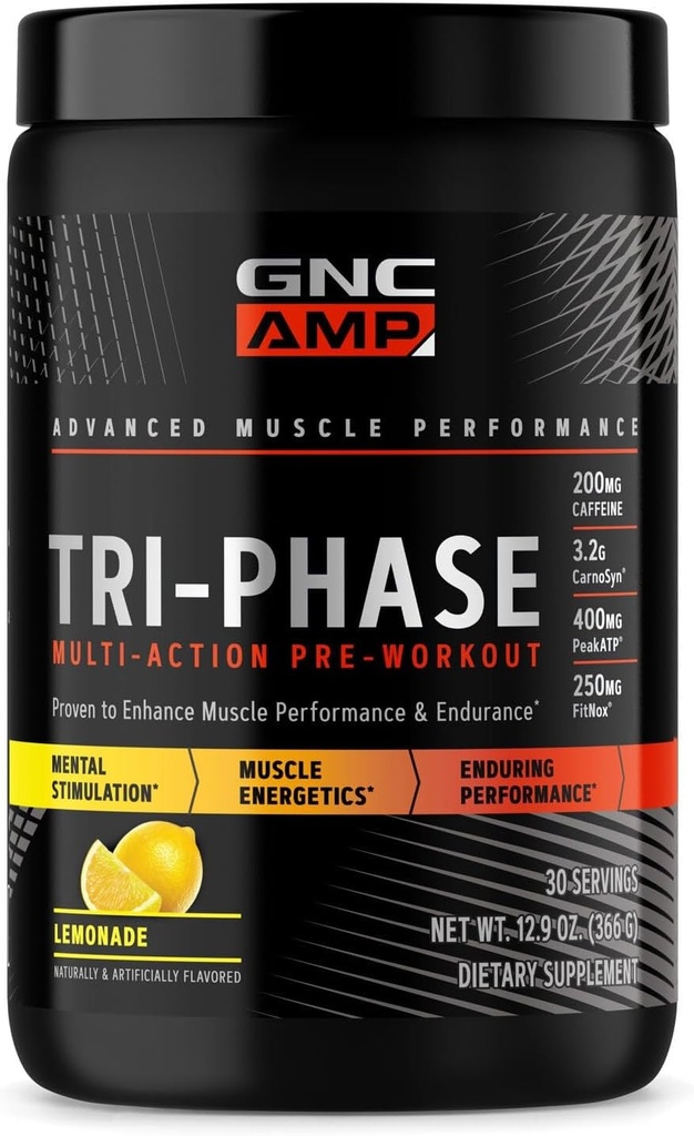 GNC AMP Tri-Phase Multi-Action Pre-Workout - Limonata(30 Serve)