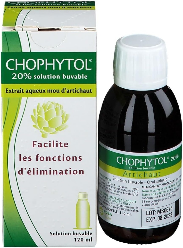Chophytol 20% - Soluzione potabile (con carciofo) - per promuovere il fegato e il rene Funzione - 120ml Bottiglia