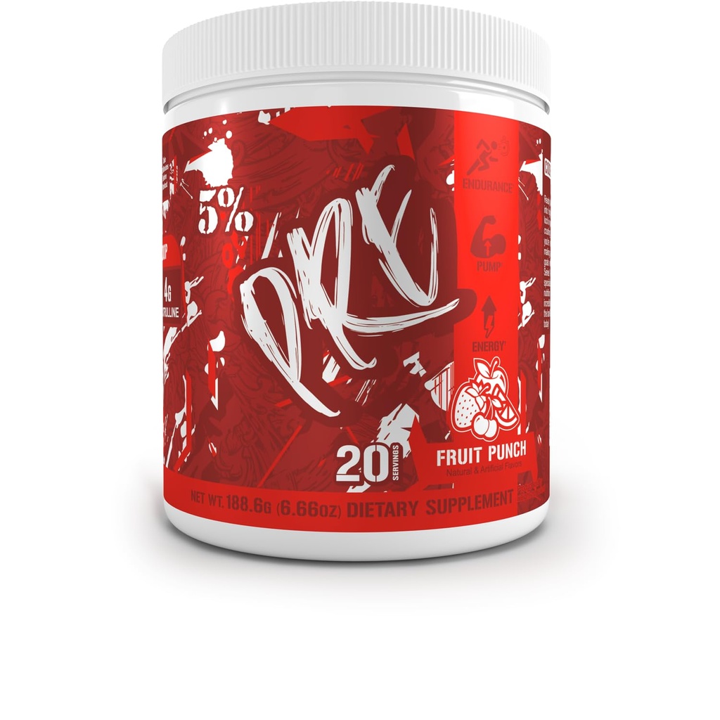 5% Nutrizione Codice Rosso Serie Pre Workout Polvere per gli uomini e le donne | Energia, Pompa, Potenza, Protein Sintesi & Focus | 300mg Caffeina, L-Citrulline, Glycerol, Taurina, Alpha GPC, Huperzine (Punto falso)