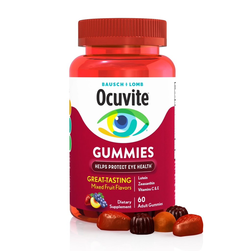 Integratore di vitamina e minerale dell'occhio di Ocuvite, Multivitamina della pancia per gli occhi, Zinco, Vitamina C & E, Lutein & Zeaxanthin Integratori per il supporto della visione per gli adulti, 60 Gummies