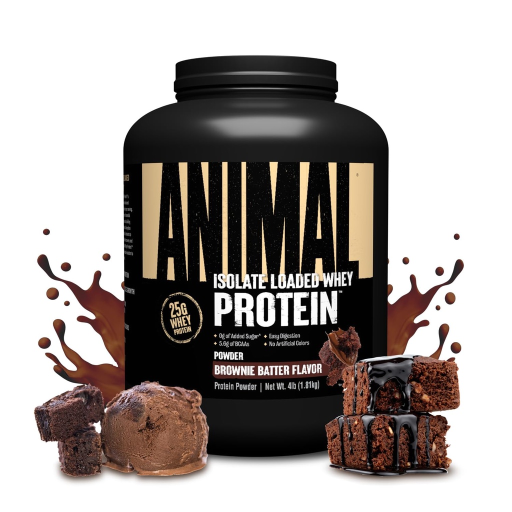 Animal Whey Isolate Protein Powder - Caricato per Pre & Post Workout Muscle Builder e Recupero con Enzimi Digestivi per Uomini & Donne - 25g Protein, Grande Gusto, Basso Zucchero - Brownie Batter 4 lbs