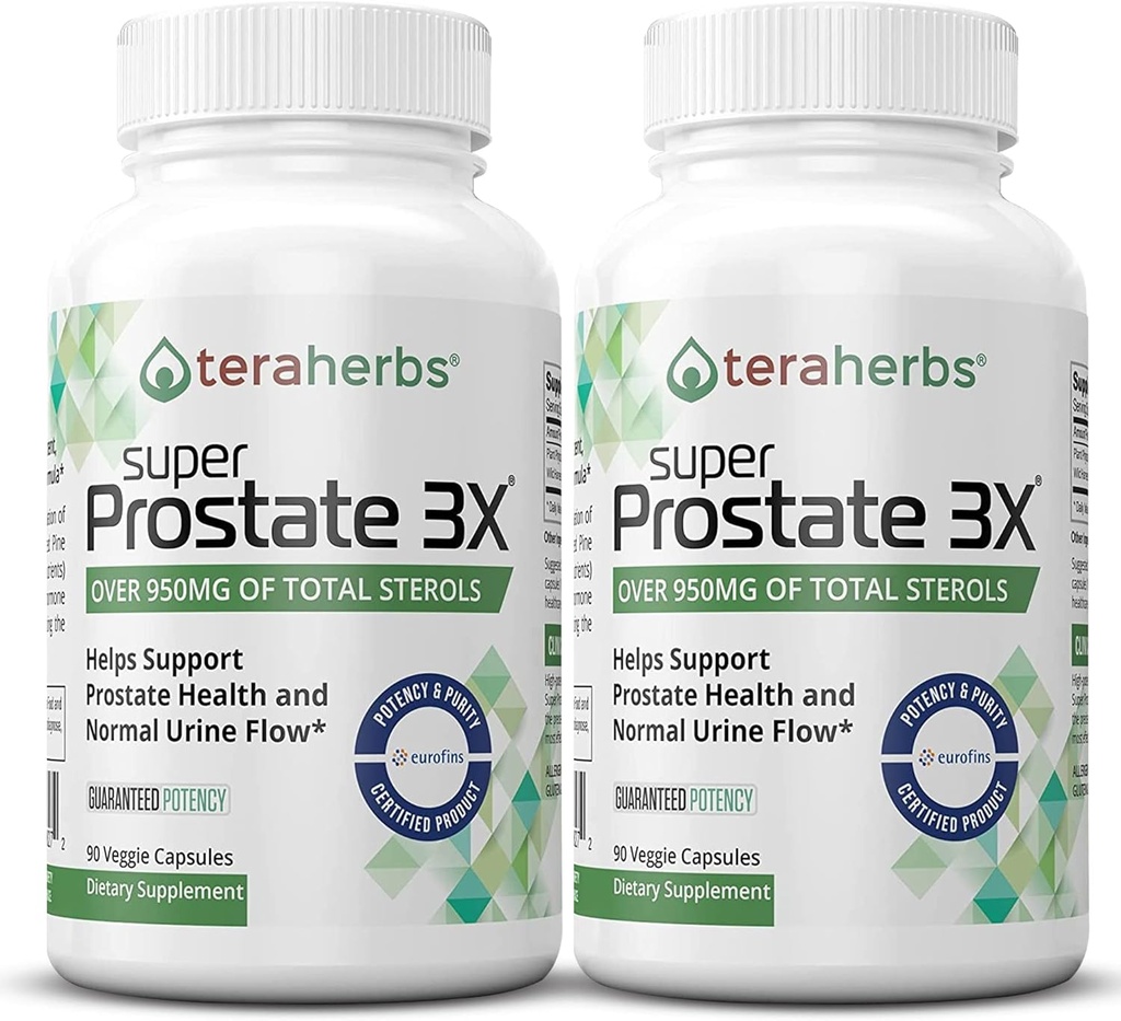 Tera Herbs Super Prostate 3X - Controllo della vescica, Equilibrio dell'ormone & Supporto per la prostata allargata & urinazione frequente - Integratori della prostata per gli uomini w/Beta Sitosterol non Saw Palmetto (2 Pack)