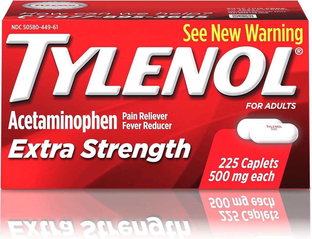 Tylenol Caplets ad alta resistenza con 500 mg di acetaminofene, Riduttore di dolore e febbre, Per mal di testa, Backache & Menstrual Pain Relief, 225 ct