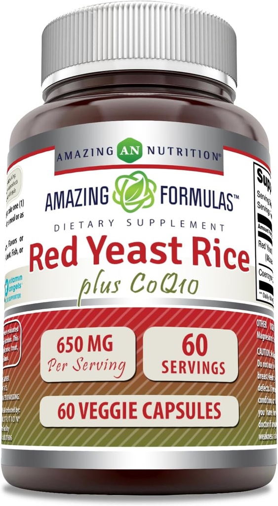 Stupefacente formula rosso lievito di riso 600 Mg Plus Coq10 50 Mg | capsule vegetali Supplemento | Non-GMO | Gluten Free | Made in USA (60 Conte)