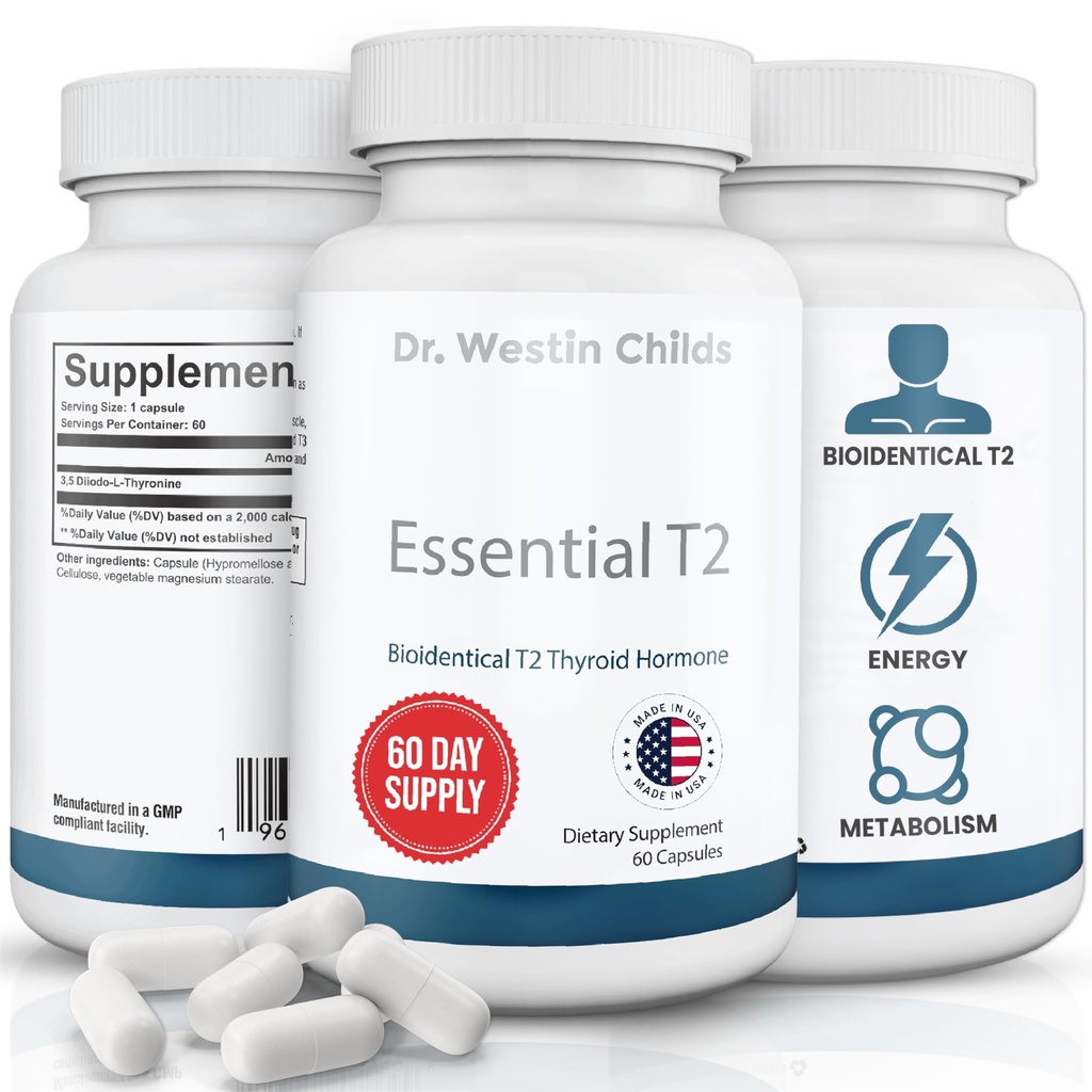 Dr. Westin Bambini Essential T2 - T2 supporto tiroideo Supplemento con Bio-Identical 3.5 Diiodo-l-tironina per l'ipotiroidismo, Hashimoto's, tiroideectomia & Rai, Non OGM, alimentazione di 60 giorni