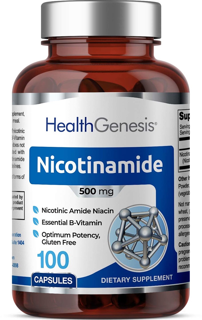 B-3 Nicotinamide 500 mg 100 Caps - Nicotinic Amide Niacin Natural Flush-Free Vitamin Formula - Supporta la salute delle cellule della pelle