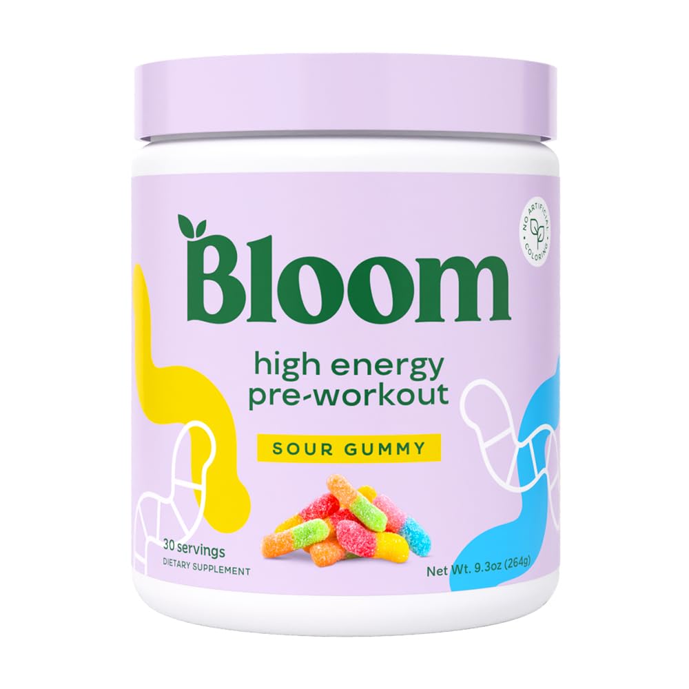 Bloom Nutrition Polvere pre allenamento ad alta energia, Amino Energy con Beta Alanine, Ginseng & L Tyrosine, Polvere di caffeina naturale da Estratto di tè verde, Miscela senza zucchero e Keto Drink (Sour Gummy)