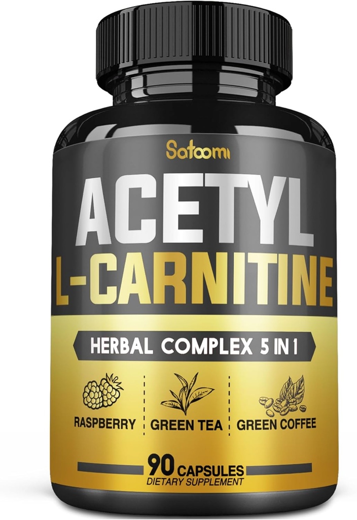 5in1 Acetil L-Carnitina Capsule Complesso - 2600mg Quotidiano - Corpo, Cervello e Assistenza Sanitaria Immune - Acido lipoico alfa combinato, Tè verde, Chicco di caffè verde & chetoni lampone - 90 conti per 3 mesi