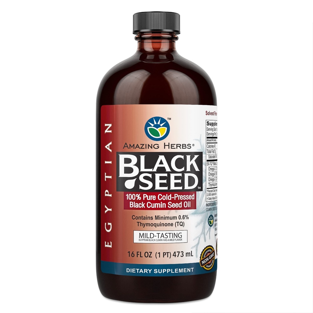 Sorprendente erbe Egiziano Nero Seed Oil - Gluten Free, Non OGM, Freddo Pressato Nigella Sativa Aids in Salute Digestiva, Supporto Immune, Funzione cerebrale, Mite Flavor - 16 Fl Oz