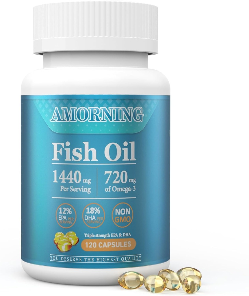 Fish-Oil Omega3-EPA DHA-Supplement Burpless-Softgels - 120Capsules 1440 mg per Serving Mini Size Healthy Heart Support Fatty Acids Supplement Aiuta a mantenere livelli di trigliceridi sani
