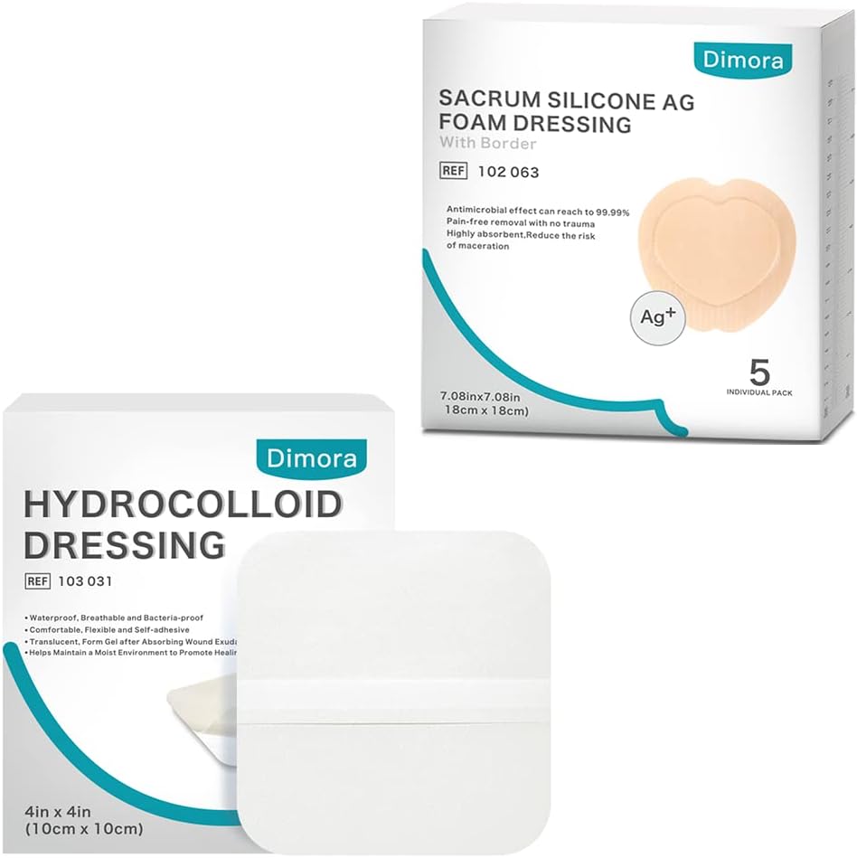 Rivestimento idrocolloide, 10 Pack Ultra Thin 4" x 4" + Ag Silver Sacrum Foam Wound Dressing Bandages Silicone Adhesive Border 7"x7"