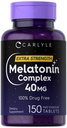 Carlyle Melatonin 40mg Complex | 150 compresse disciolte veloci | Supporto di resistenza supplementare | con Ashwagandha e camomilla | Vegetariano, Non OGM, Gluten Supplemento gratuito