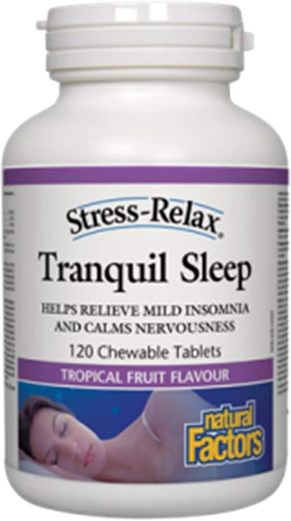 Stress-Relax Chewable Tranquil Sleep by Natural Factors, Sleep Supplement, Tropical Fruit Flavor, 60 compresse