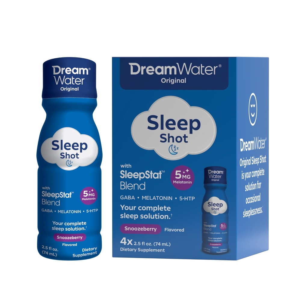 Bevanda di supplemento di aiuto di sonno dell'acqua del sogno; Melatonin 5mg, GABA, 5-HTP; Zucchero Zero, aromi naturali, Nessun colore aggiunto, 2.5 oz Dormire liquido Shots, Snoozeberry, 4-Paese