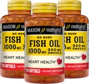 Mason Natural No Burp Fish Oil 1000 mg Omega,3 300 mg, Supporta la salute del cuore normale, 100 Softgels (Pack of 3)